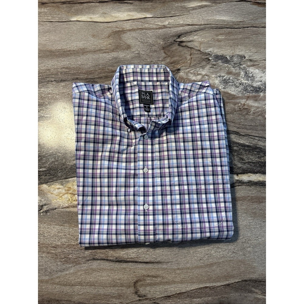 🇺🇲 Jos A Bank Traveler Mens Tailored Fit Dress Shirt Purple Check Extra Large